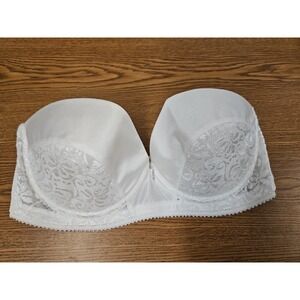 Vintage Strapless Bra Curvation 36D Underwire Back Closure White Lace W/Bow